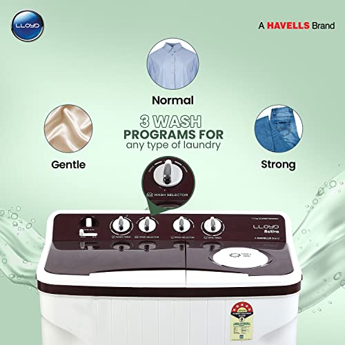 Lloyd 7.5 kg 5 Star Semi Automatic Top Load Washing Machine |1300 RPM | Soak Function | 3 Wash Programs | Swift Dry | Magic Filter, (GLWMS75DDMAC, Dark Maroon and White) 