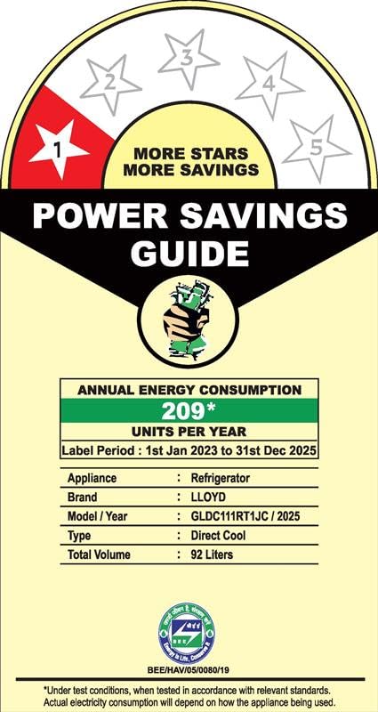 Lloyd 92 L Direct Cool Single Door 1 Star Refrigerator with Dedicated Freezer Section Big Bottle StorageFull Vegetable Box (Grey Metallic) 