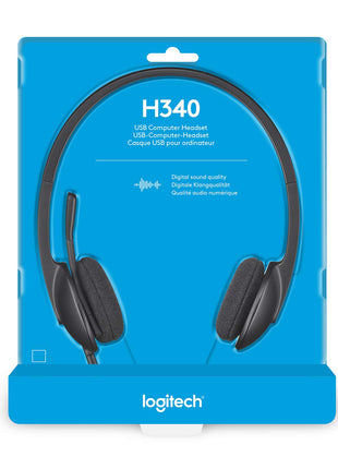 Logitech H340 Stereo Wired Over Ear Headphones With Mic With Noise-Cancelling, Usb, Pc/Mac/Laptop - Black 