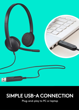 Logitech H340 Stereo Wired Over Ear Headphones With Mic With Noise-Cancelling, Usb, Pc/Mac/Laptop - Black 