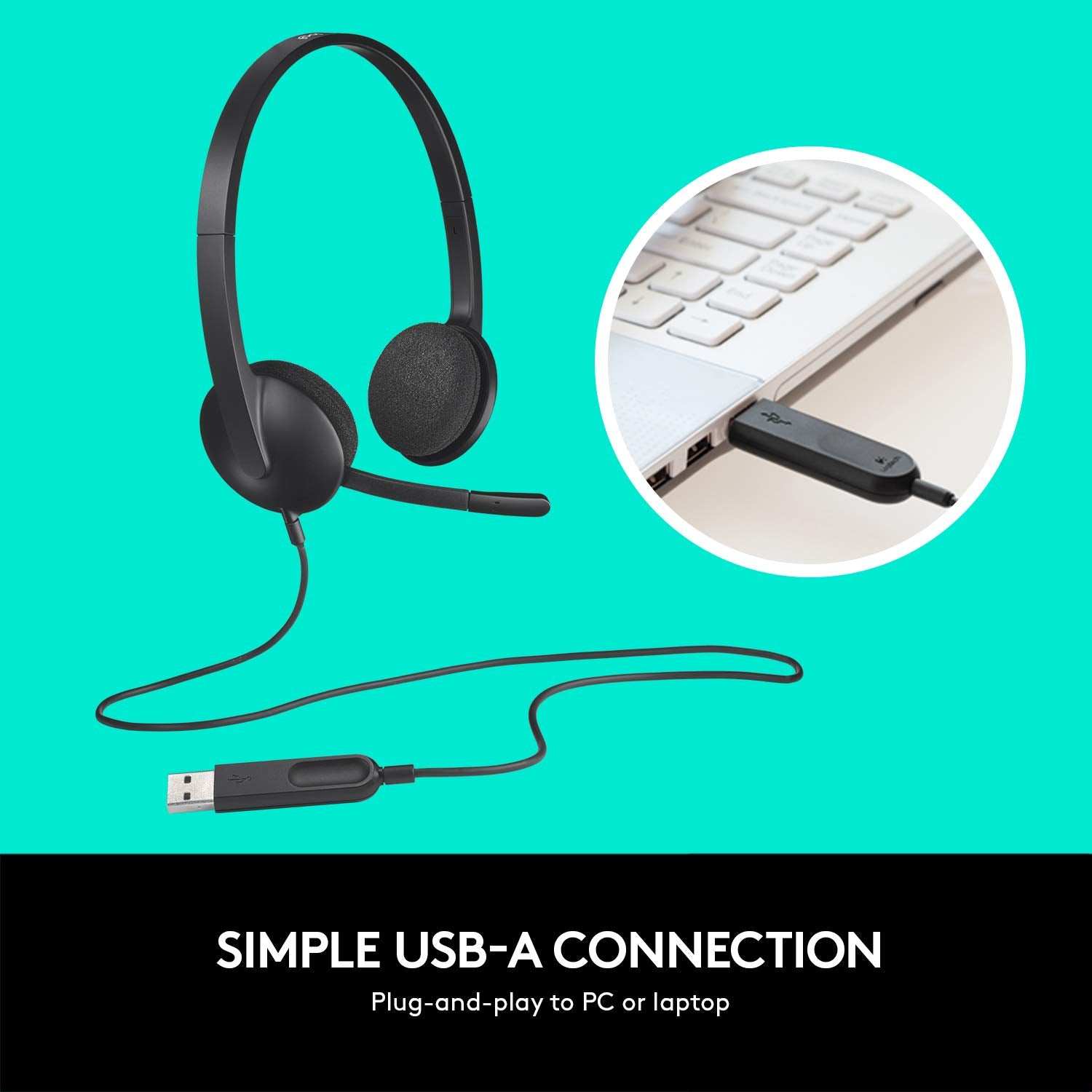 Logitech H340 Stereo Wired Over Ear Headphones With Mic With Noise-Cancelling, Usb, Pc/Mac/Laptop - Black 
