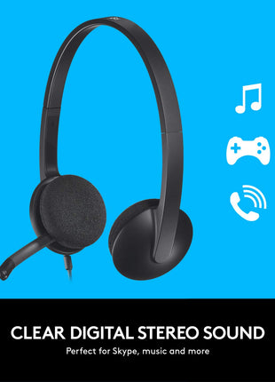 Logitech H340 Stereo Wired Over Ear Headphones With Mic With Noise-Cancelling, Usb, Pc/Mac/Laptop - Black 