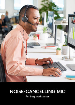 Logitech H340 Stereo Wired Over Ear Headphones With Mic With Noise-Cancelling, Usb, Pc/Mac/Laptop - Black 