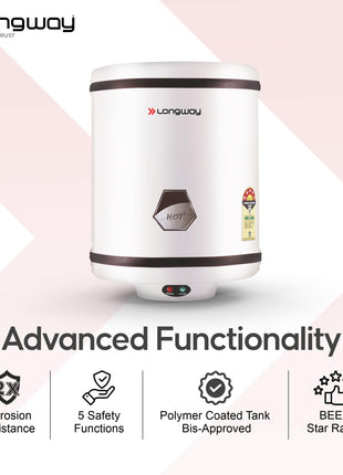 Longway Hotplus 10 Ltr 5 Star Rated Automatic Instant Water Heater for Home, Water Geyser, Water Heater, Electric Geyser with Multiple Safety System & Anti-Rust Coating | (Off-White, 10 Ltr) 