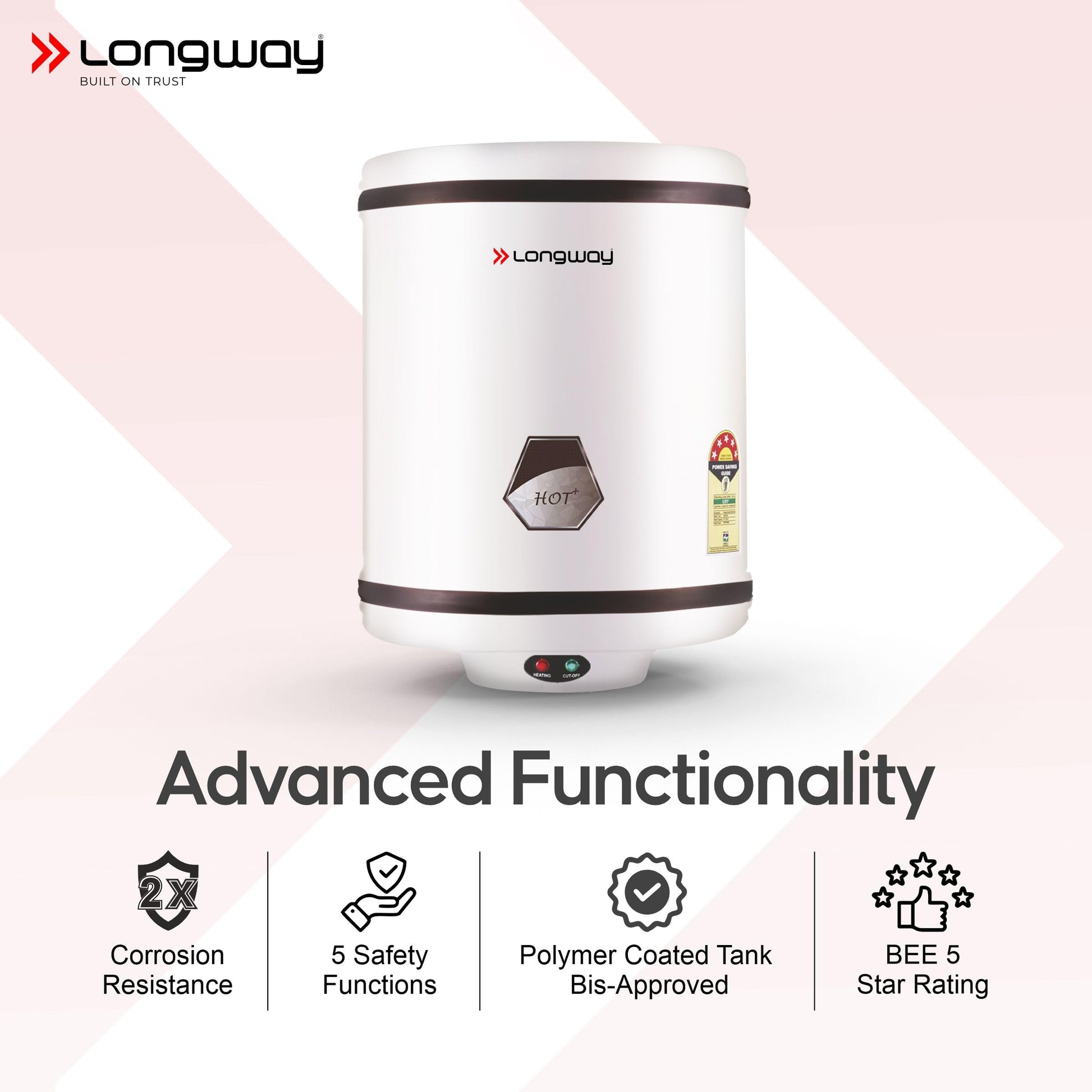 Longway Hotplus 10 Ltr 5 Star Rated Automatic Instant Water Heater for Home, Water Geyser, Water Heater, Electric Geyser with Multiple Safety System & Anti-Rust Coating | (Off-White, 10 Ltr) 