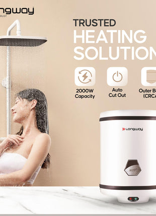 Longway Hotplus 10 Ltr 5 Star Rated Automatic Instant Water Heater for Home, Water Geyser, Water Heater, Electric Geyser with Multiple Safety System & Anti-Rust Coating | (Off-White, 10 Ltr) 