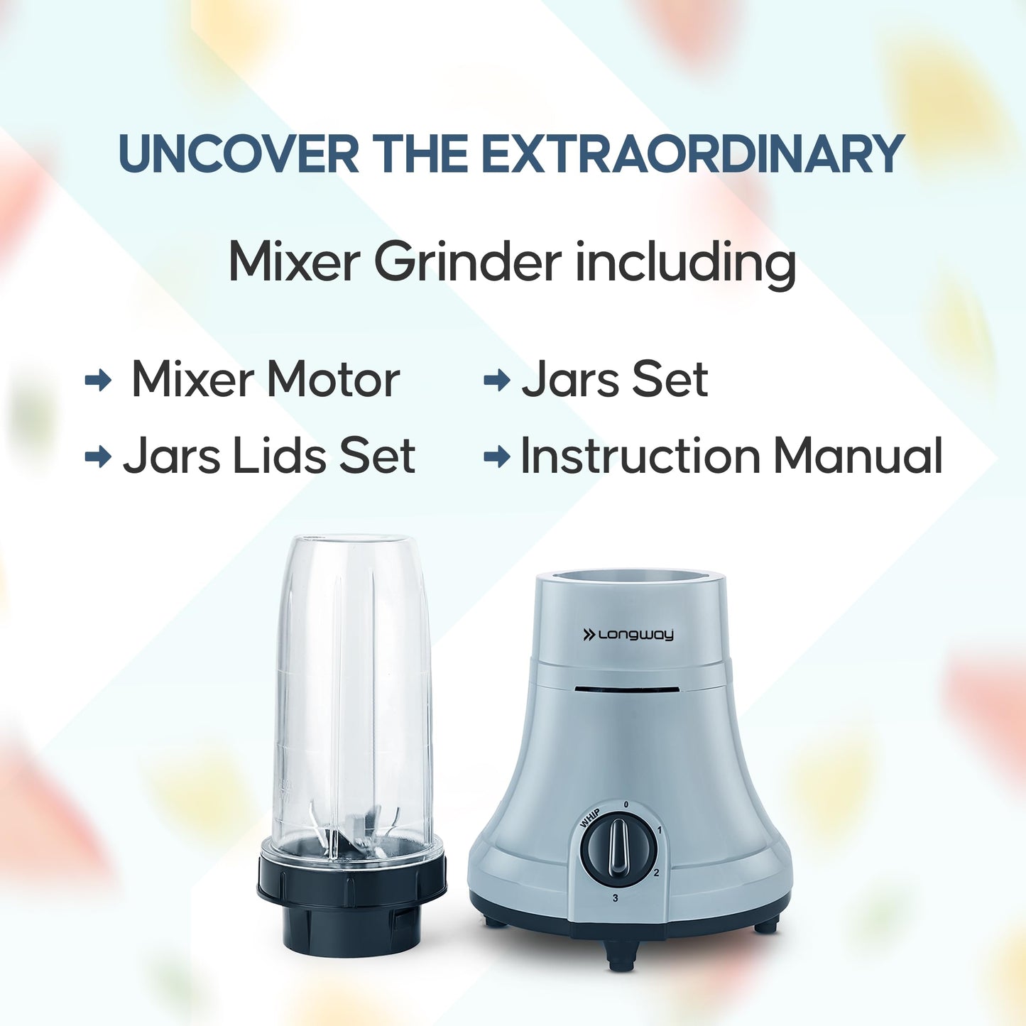 Longway Sage 500 Watt Juicer Mixer Grinder with 2 Jars for Grinding, Mixing, Juicing with Powerful Motor | 1 Year Warranty | (Gray & Black, 2 Jars) 