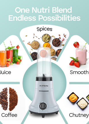 Longway Sage 500 Watt Juicer Mixer Grinder with 2 Jars for Grinding, Mixing, Juicing with Powerful Motor | 1 Year Warranty | (Gray & Black, 2 Jars) 