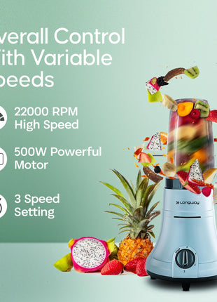 Longway Sage 500 Watt Juicer Mixer Grinder with 2 Jars for Grinding, Mixing, Juicing with Powerful Motor | 1 Year Warranty | (Gray & Black, 2 Jars) 