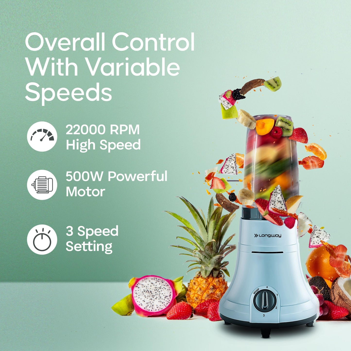 Longway Sage 500 Watt Juicer Mixer Grinder with 2 Jars for Grinding, Mixing, Juicing with Powerful Motor | 1 Year Warranty | (Gray & Black, 2 Jars) 