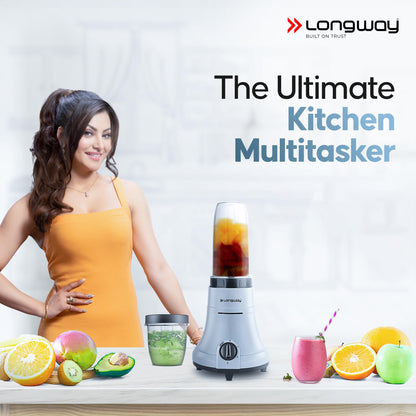 Longway Sage 500 Watt Juicer Mixer Grinder with 2 Jars for Grinding, Mixing, Juicing with Powerful Motor | 1 Year Warranty | (Gray & Black, 2 Jars) 