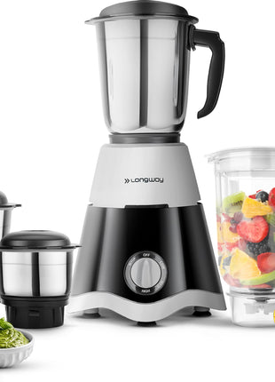 Longway Super Dlx 750 Watt Juicer Mixer Grinder with 4 Jars for Grinding, Mixing, Juicing with Powerful Motor | 2 Year Warranty | (Black & Gray, 4 Jars) 