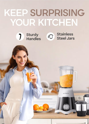 Longway Super Dlx 750 Watt Juicer Mixer Grinder with 4 Jars for Grinding, Mixing, Juicing with Powerful Motor | 2 Year Warranty | (Black & Gray, 4 Jars) 