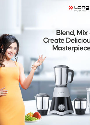 Longway Super Dlx 750 Watt Juicer Mixer Grinder with 4 Jars for Grinding, Mixing, Juicing with Powerful Motor | 2 Year Warranty | (Black & Gray, 4 Jars) 