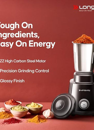 Longway Super Pro 750 Watt Juicer Mixer Grinder with 4 Jars for Grinding, Mixing, Juicing with Powerful Motor | 2 Year Warranty | (Black, 4 Jars) 