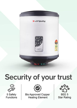 Longway Superb 10 Ltr 5 Star Rated Automatic Instant Water Heater for Home, Water Geyser, Water Heater, Electric Geyser with Multiple Safety System & Anti-Rust Coating (Gray, 10 Ltr) 