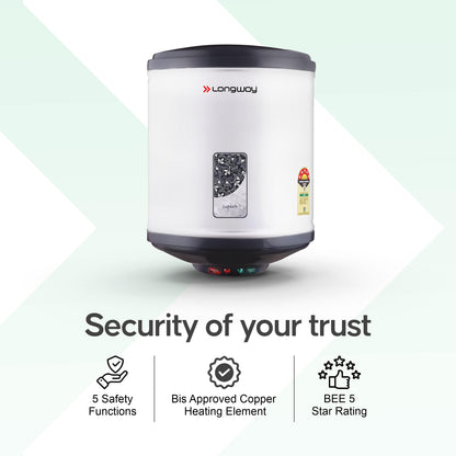 Longway Superb 10 Ltr 5 Star Rated Automatic Instant Water Heater for Home, Water Geyser, Water Heater, Electric Geyser with Multiple Safety System & Anti-Rust Coating (Gray, 10 Ltr) 