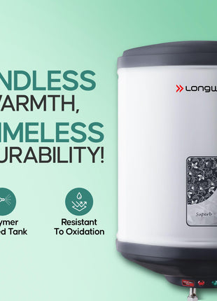 Longway Superb 10 Ltr 5 Star Rated Automatic Instant Water Heater for Home, Water Geyser, Water Heater, Electric Geyser with Multiple Safety System & Anti-Rust Coating (Gray, 10 Ltr) 