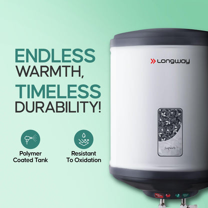 Longway Superb 10 Ltr 5 Star Rated Automatic Instant Water Heater for Home, Water Geyser, Water Heater, Electric Geyser with Multiple Safety System & Anti-Rust Coating (Gray, 10 Ltr) 