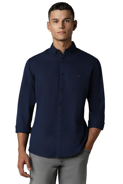 Louis Philippe Cotton Men's Slim FiT-Shirt (Lrsfnslpa61514_Navy 