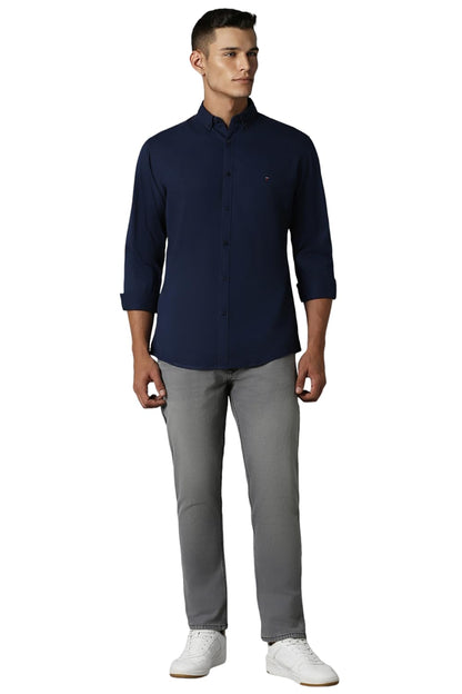 Louis Philippe Cotton Men's Slim FiT-Shirt (Lrsfnslpa61514_Navy 