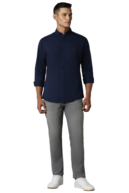 Louis Philippe Cotton Men's Slim FiT-Shirt (Lrsfnslpa61514_Navy 