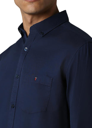 Louis Philippe Cotton Men's Slim FiT-Shirt (Lrsfnslpa61514_Navy 