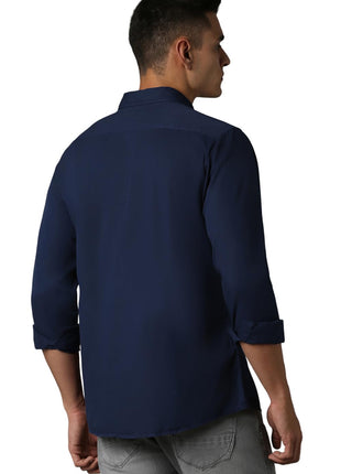 Louis Philippe Cotton Men's Slim FiT-Shirt (Lrsfnslpa61514_Navy 