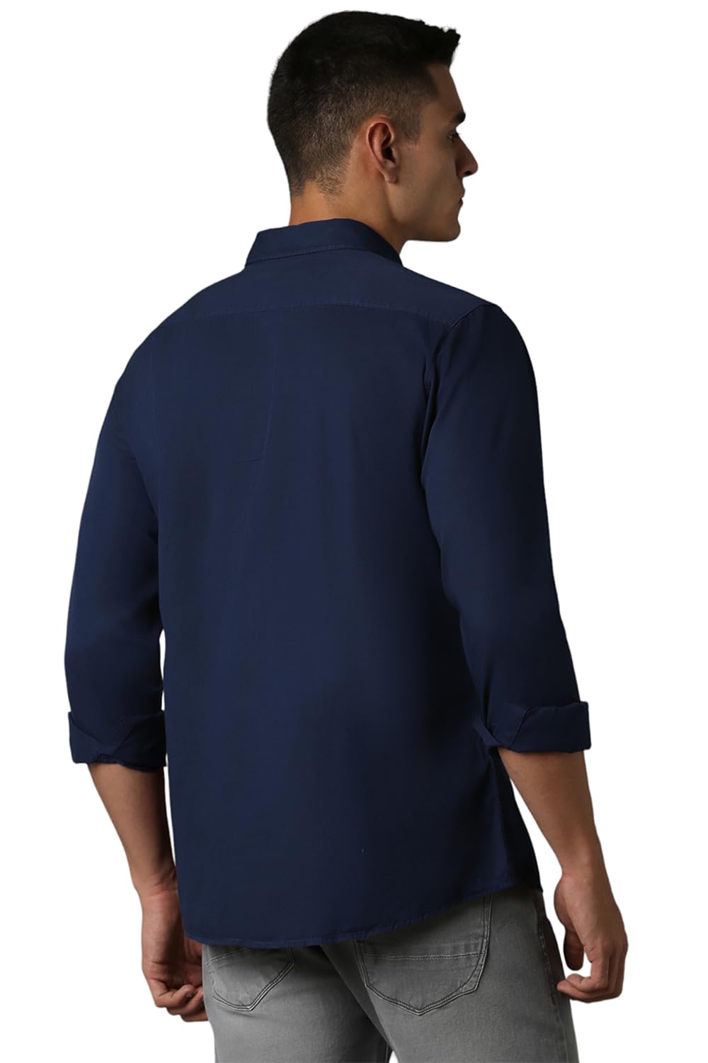 Louis Philippe Cotton Men's Slim FiT-Shirt (Lrsfnslpa61514_Navy 