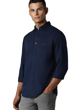 Louis Philippe Cotton Men's Slim FiT-Shirt (Lrsfnslpa61514_Navy 