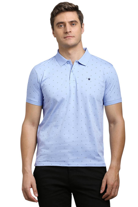 Louis Philippe Men's Cotton Regular Fit T-Shirt (LPKPMRGFV16285_Light Blue, Medium 