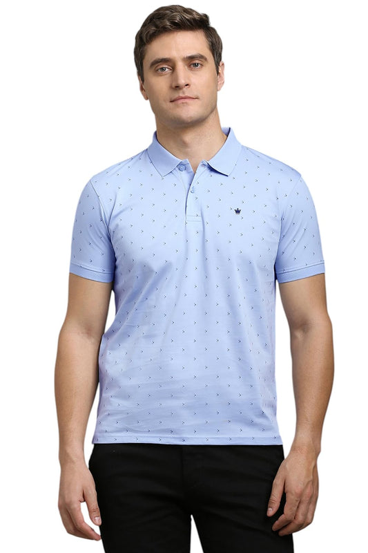 Louis Philippe Men's Cotton Regular Fit T-Shirt (LPKPMRGFV16285_Light Blue, Medium 