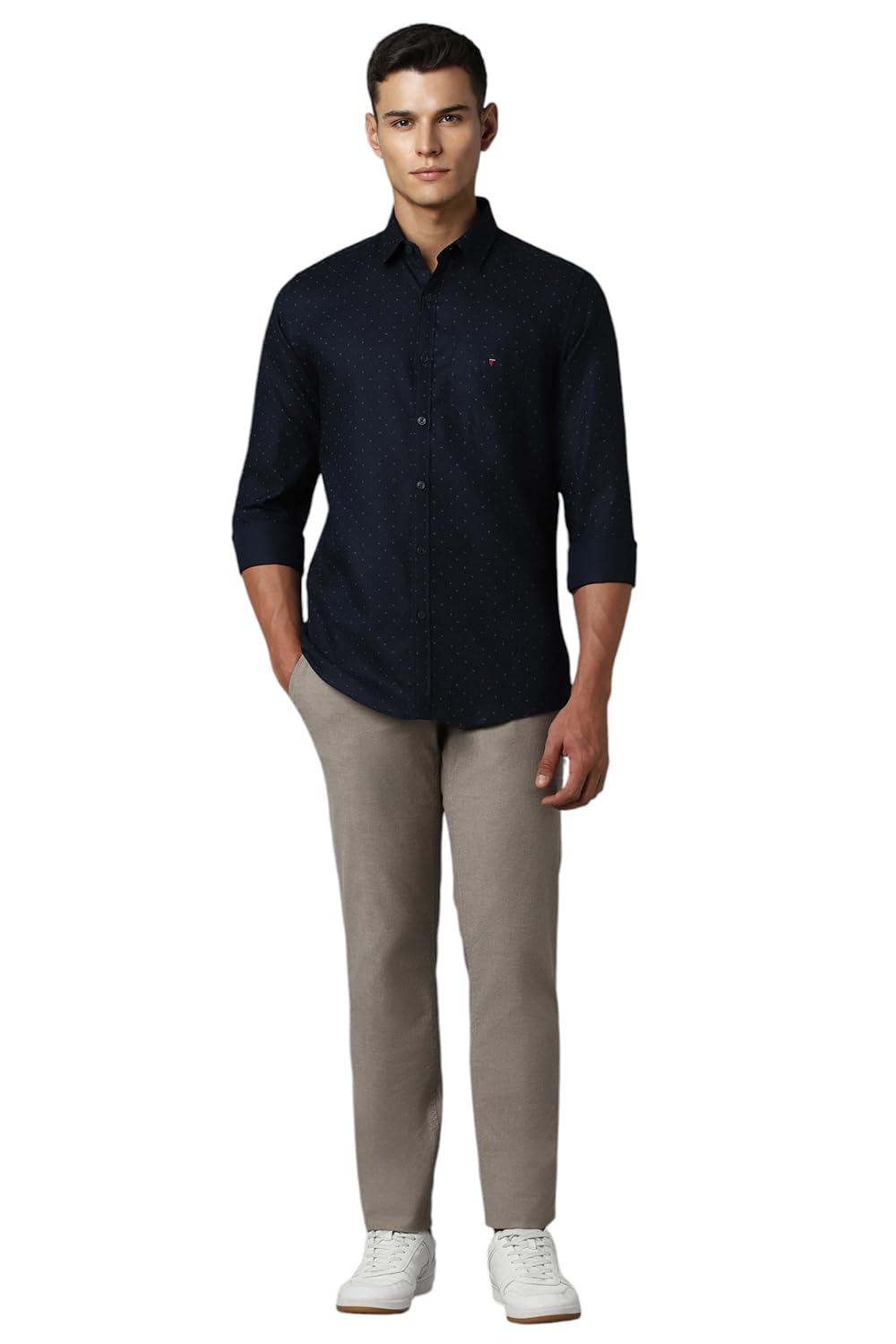 Louis Philippe Men's Letter Print Slim Fit Shirt (LYSFCSLPO11987_Navy 