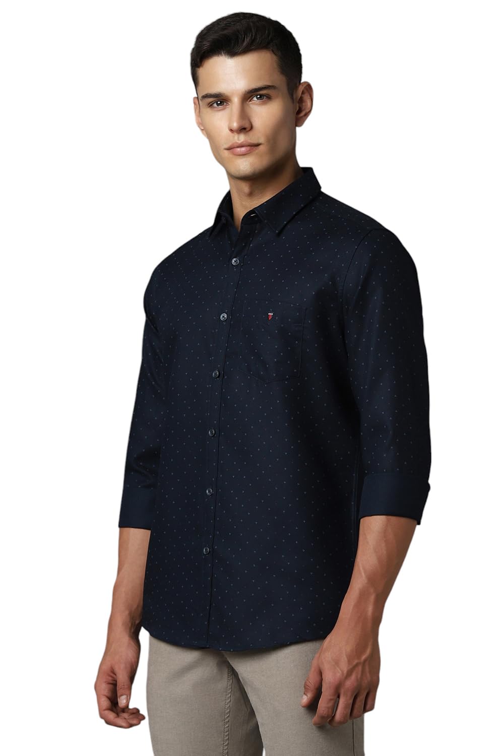 Louis Philippe Men's Letter Print Slim Fit Shirt (LYSFCSLPO11987_Navy 