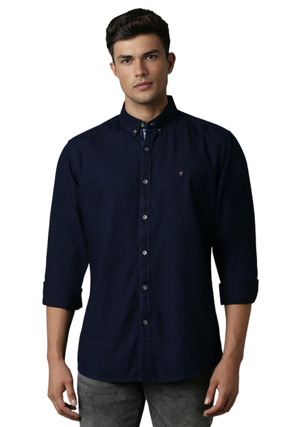 Louis Philippe Men's Slim Fit Shirt (LRSFNSLPR07977_Navy 