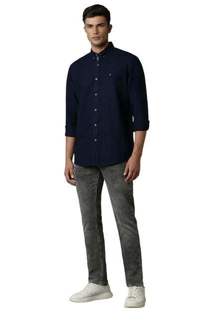 Louis Philippe Men's Slim Fit Shirt (LRSFNSLPR07977_Navy 