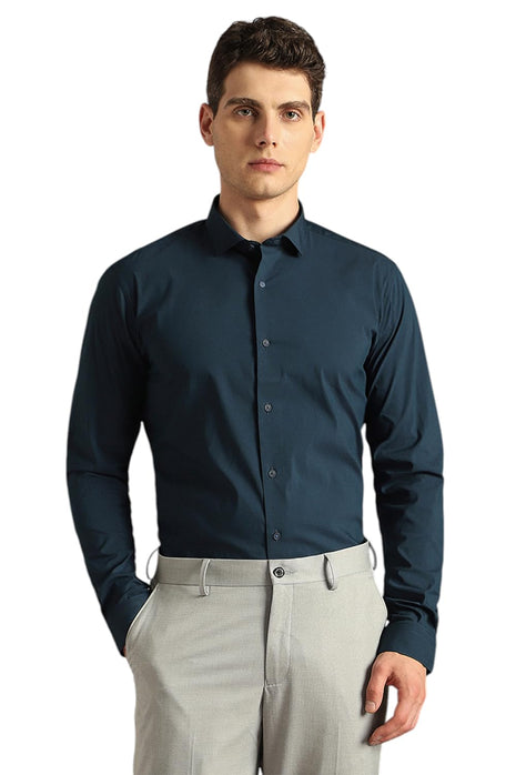 Louis Philippe Men's Solid Slim Fit Shirt (LASFASSPM79184_Blue 