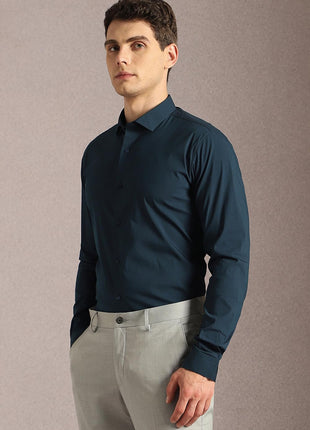 Louis Philippe Men's Solid Slim Fit Shirt (LASFASSPM79184_Blue 