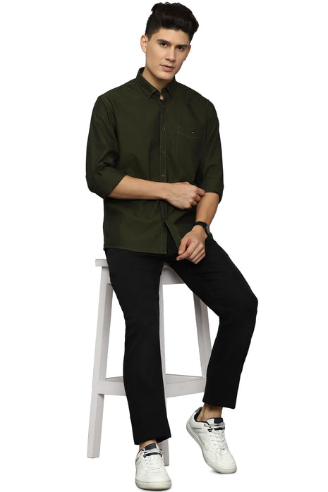 Louis Philippe Men's Solid Slim Fit Shirt (LYSFCSLB081696_Olive 