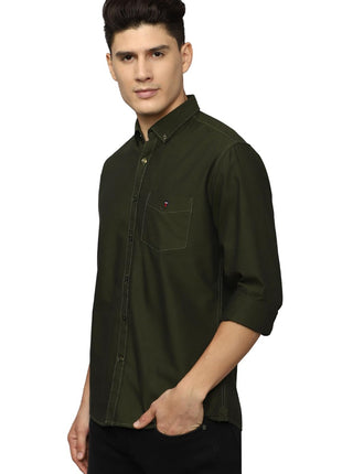 Louis Philippe Men's Solid Slim Fit Shirt (LYSFCSLB081696_Olive 
