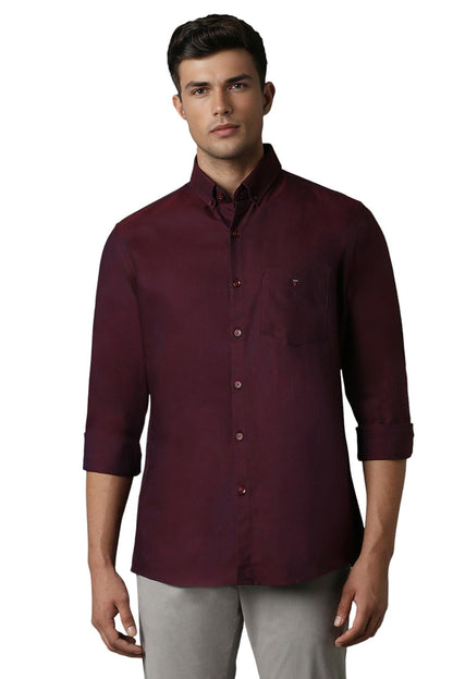 Louis Philippe Men's Solid Slim Fit Shirt (LYSFCSLPM88253_Wine 