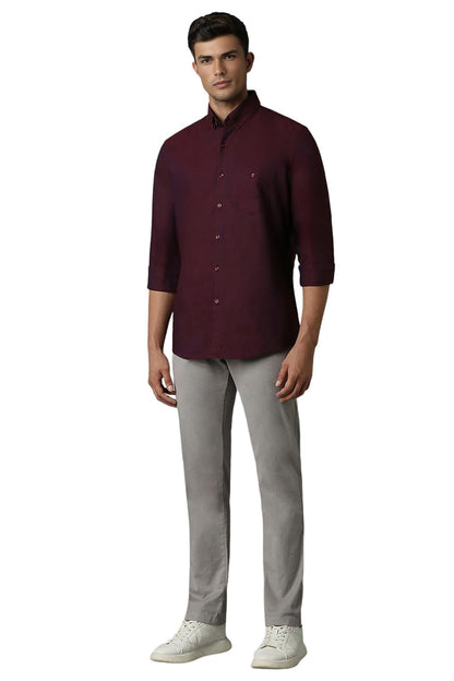 Louis Philippe Men's Solid Slim Fit Shirt (LYSFCSLPM88253_Wine 