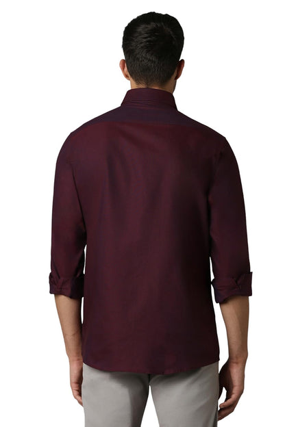 Louis Philippe Men's Solid Slim Fit Shirt (LYSFCSLPM88253_Wine 