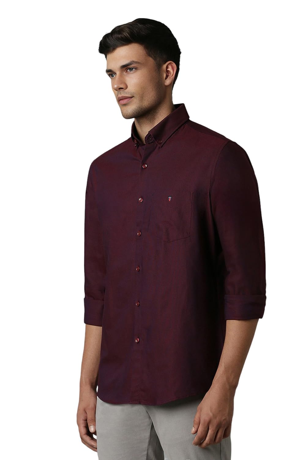 Louis Philippe Men's Solid Slim Fit Shirt (LYSFCSLPM88253_Wine 