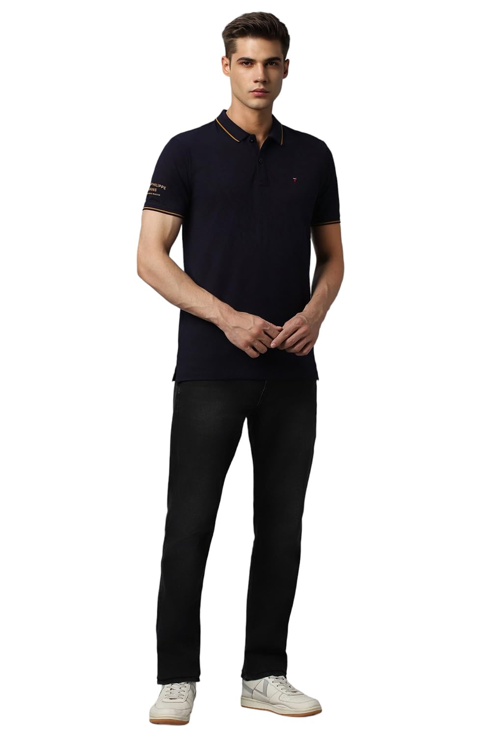 Louis Philippe Men's Solid Slim Fit T-Shirt (LRKPCSLFI53303_Navy 