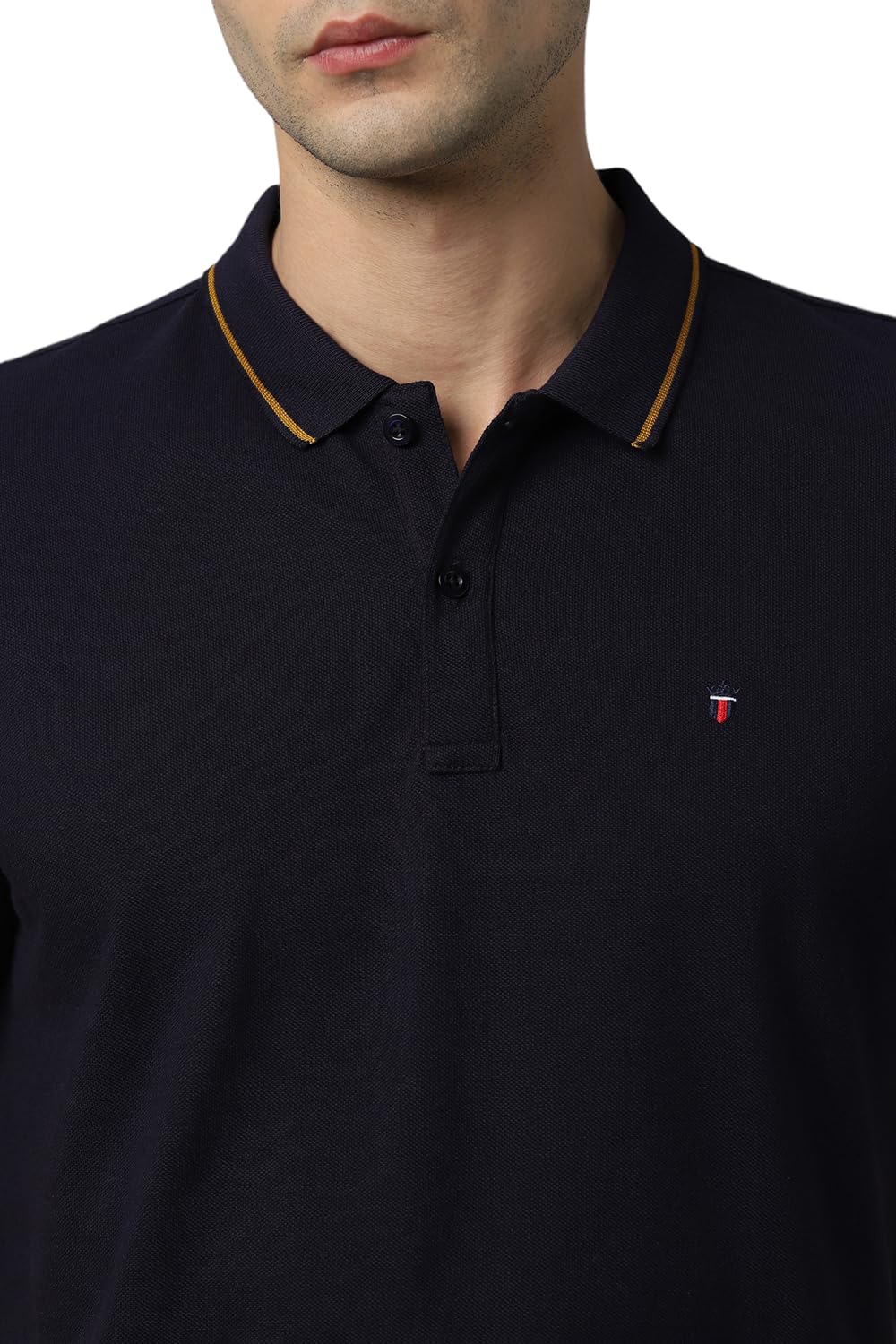 Louis Philippe Men's Solid Slim Fit T-Shirt (LRKPCSLFI53303_Navy 