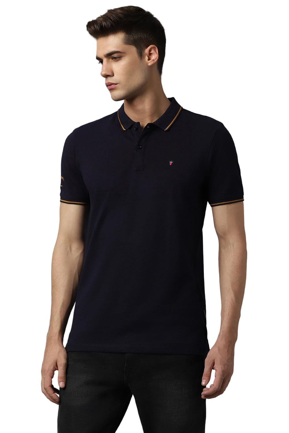 Louis Philippe Men's Solid Slim Fit T-Shirt (LRKPCSLFI53303_Navy 