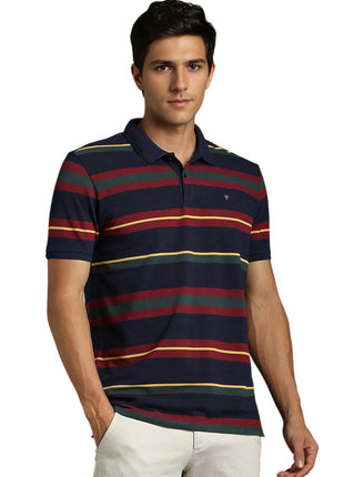Louis Philippe Men's Striped Slim Fit T-Shirt (LYKPCSLBN12553_Navy 