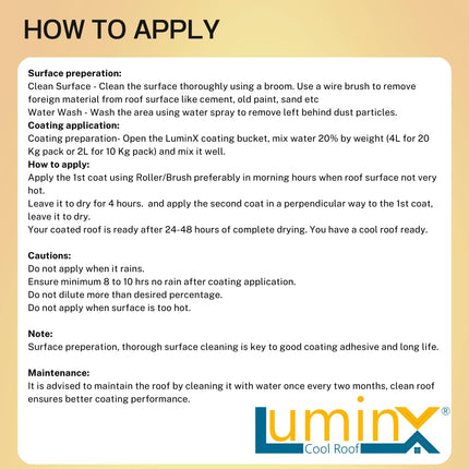 LuminX : Solar Reflective Roof Coating |Summer Cool Roof | Heat Resistance Paint | High Sri Terrace Cooling Paint (10 Kgs), White 