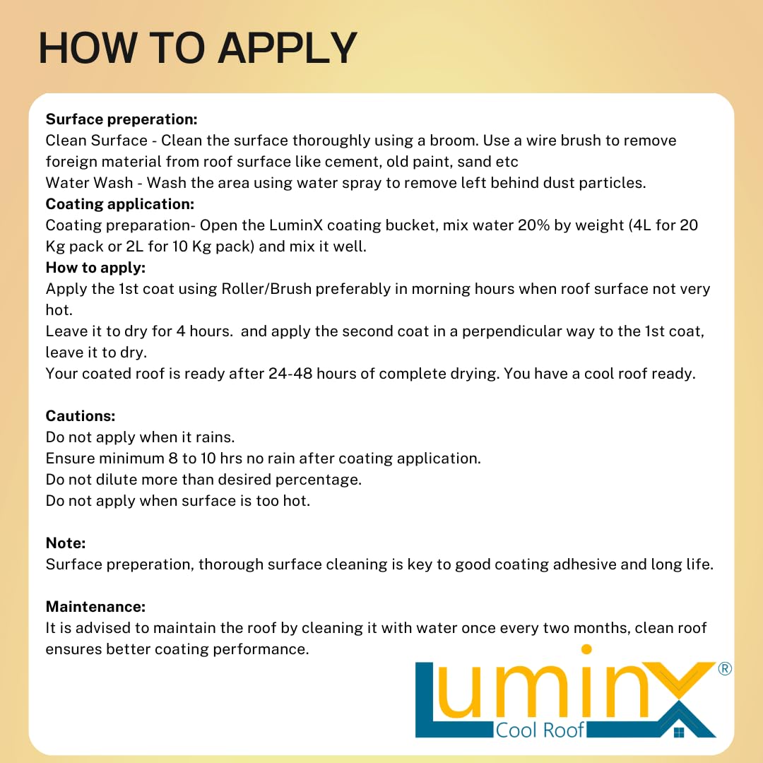 LuminX : Solar Reflective Roof Coating |Summer Cool Roof | Heat Resistance Paint | High Sri Terrace Cooling Paint (10 Kgs), White 